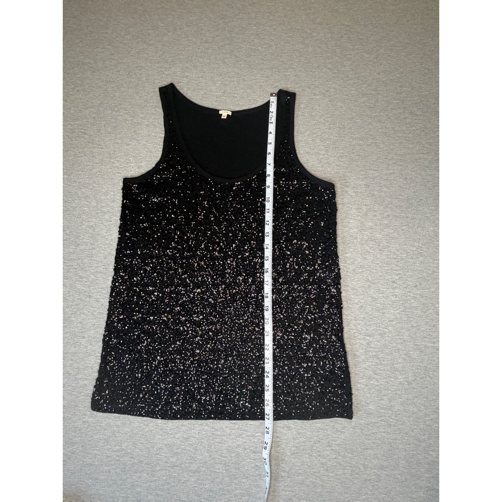 J.Crew Womens Black Sequin Tank Top Sleeveless Scoop Neck Party Blouse Large - Picture 3 of 10